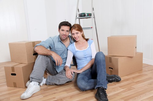 Packed furniture and boxes ready for transport in Surrey